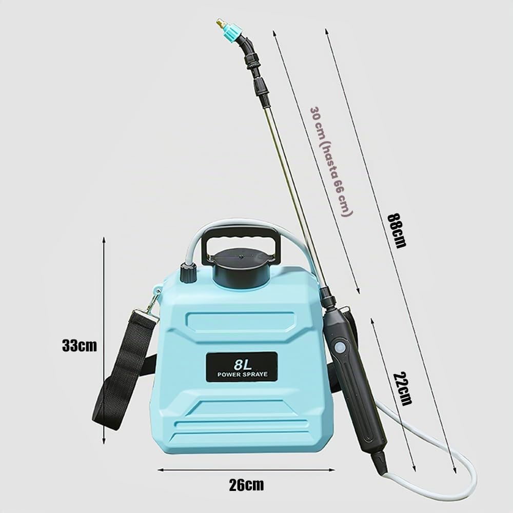 Pulverizador eléctrico de 5 l/8 l para jardín, con 3 boquillas ajustables, recargable por USB y mango telescópico, pulverizador a presión para riego deshierbe patio (5 L-verde)