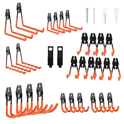Rlipily 30 Pack Heavy Duty Steel Storage Hooks - Wall Mount Garage Hanger & Organizer for Bikes, Tools, Ladders, Bulk Items, Ropes and More