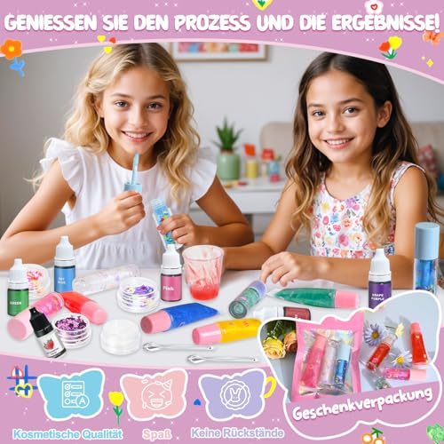 JUYRLE Lippenöl Selber Machen, Lipgloss Lip Oil Making Kit, Lustiges DIY Lippenstift Set Mädchen Selber Machen, Ungiftig Lip Gloss Kosmetik Make up Geschenk für Frauen