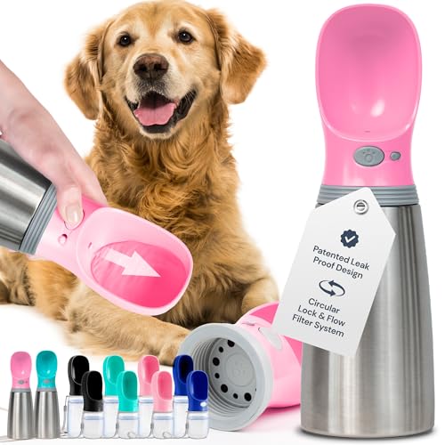 MalsiPree Insulated Dog Water Bottle 24oz (Stainless Steel, Pink)