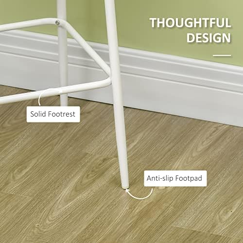 HOMCOM Bar Table and Stools Breakfast Dining Table and Chairs Set of 2 with Steel Frame and Footrest for Bar and Kitchen White