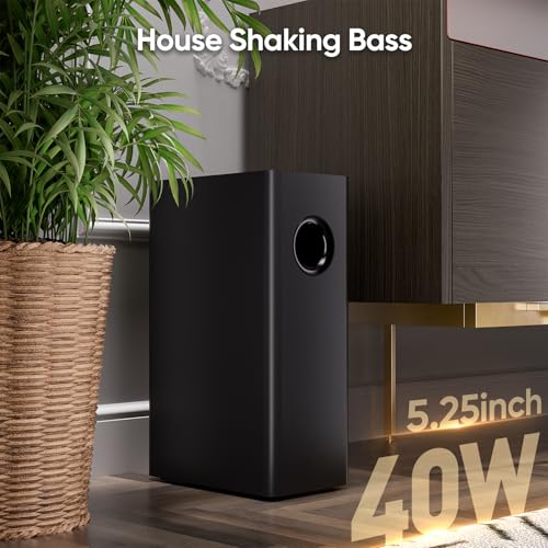 Saiyin Soundbar für Smart TV, 90W Compact Soundbar TV-Lautsprecher mit Subwoofer, 2.1Channel Home Theater Surround Sound System mit knackigen Stimmen und tiefen Bässen für TV PC Projektor – Bild 4