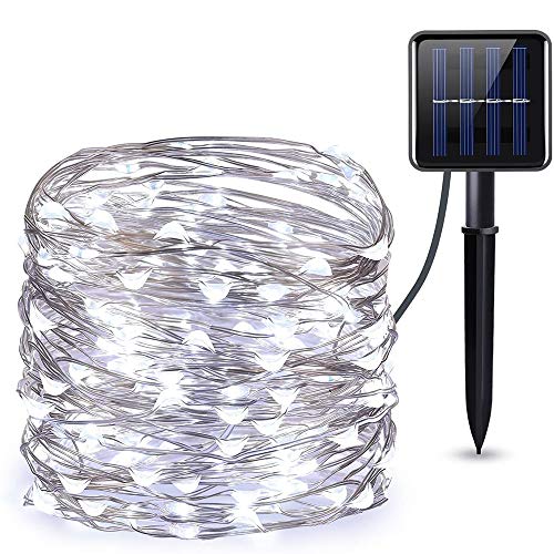 Preisvergleich Produktbild Solar Lichterkette Aussen, 1200mAh Batteriekapazität, LED Lichterkette Außen Wasserdicht Lichterkette mit 8 Modi für Weihnachten, Garden, Balkon, Party [Energieklasse A+++] (White, 10M 100 LED)