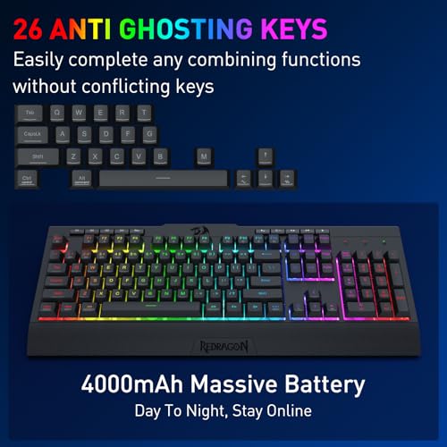 Image of Redragon S151 PRO 3-Mode Wilreess Gaming Keyboard & Mouse Combo, 104 Keys K525 RGB Membrane Keyboard and 10000 DPI M616 Gaming Mouse Bundle