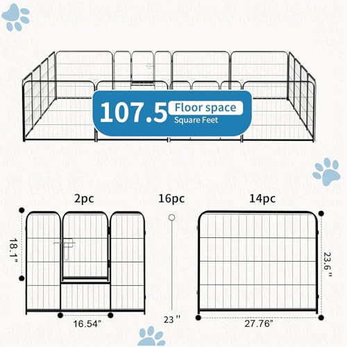 Image of NEWBULIG Dog Playpen Indoor 16 Panels 24 Inch, Metal Outdoor Dog Fence Pen | Heavy Duty Metal Exercise Pen, Foldable Portable, RV Camping, Yard Garden, Small Dogs Pet Pen