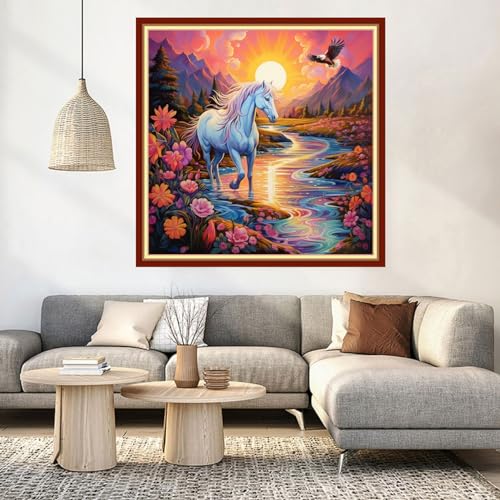 Image of DMCVIVR Stamped Cross Stitch Kits for Beginners Adults Needlepoint Kits for Beginners Embroidery Kits for Adults Crossstitch Kit for Beginners 11CT-Flower Unicorn 18x18 inch