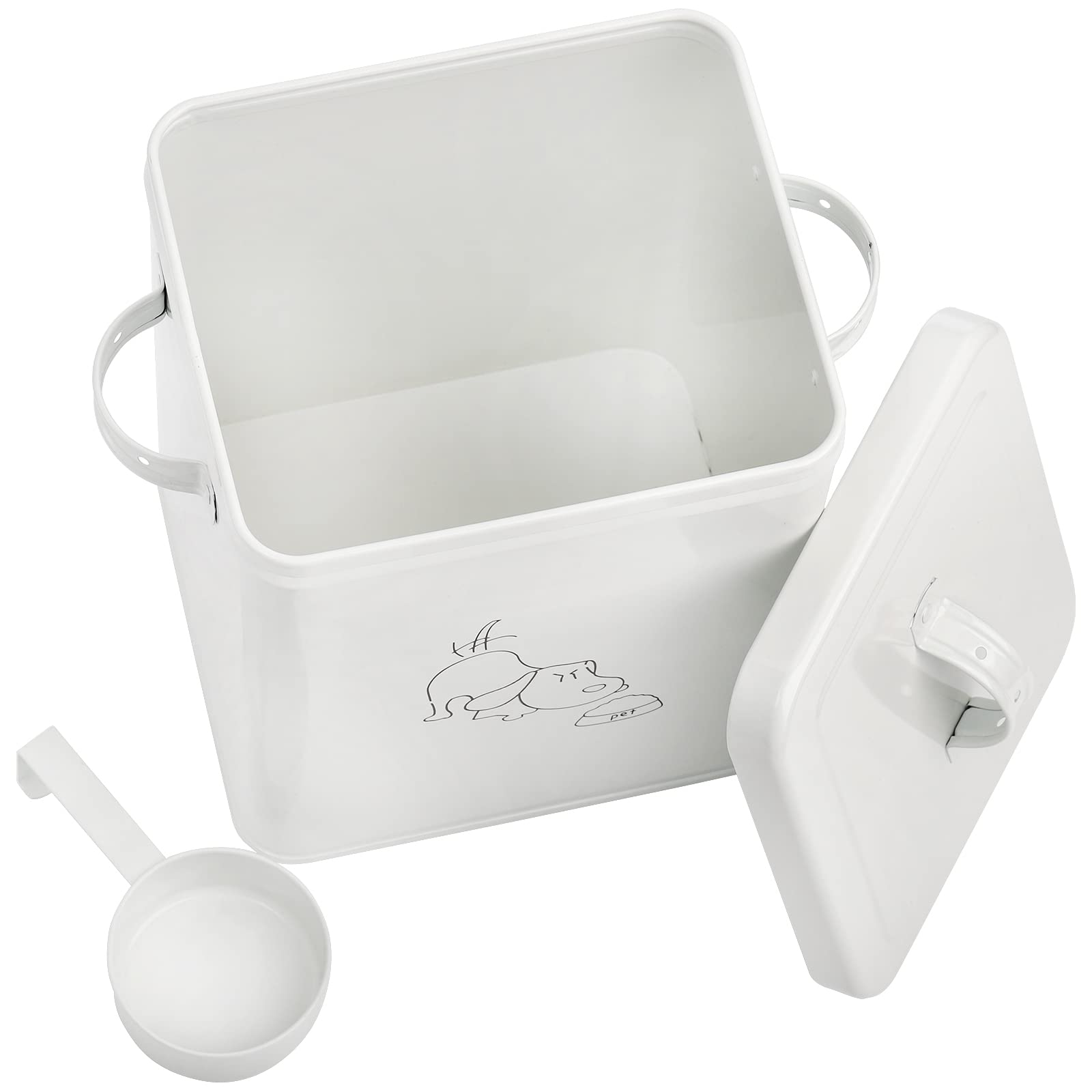 SOUJOY Contenitore per alimenti e dolcetti per animali domestici, con coperchio e paletta, 2,7 kg, bianco, vintage, in acciaio al carbonio, regalo per proprietari di cani