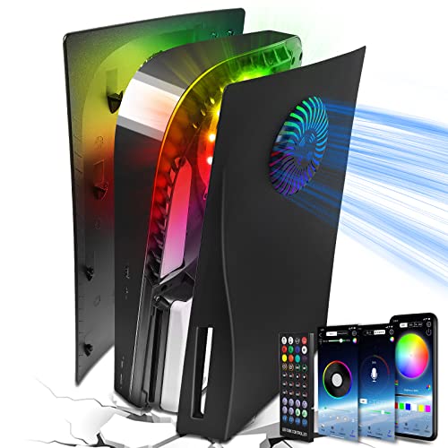Ps5 Plates Playstation 5 Accessories, Ps5 Cover Face Plates And Rgb Led Light Strip, Sikemay Console Disc Version Skins With Fan Vents Dust Side Faceplate Shell Case, 8 Color 400+Effects Kit - Black #TOP2