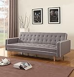 Two Tone Modern Mid Century Grey Vintage Linen Sleeper Sofa Futon