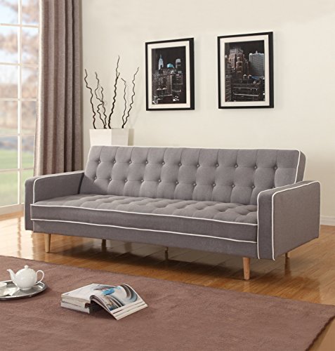 Two Tone Modern Mid Century Grey Vintage Linen Sleeper Sofa Futon