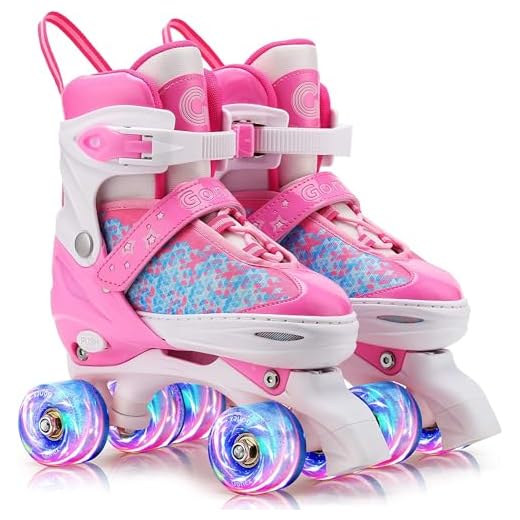 Gonex Patines 4 Ruedas Niña Patines en Paralelo Ajustables, Patines con Iluminación LED para Niñas y Niños Principiantes