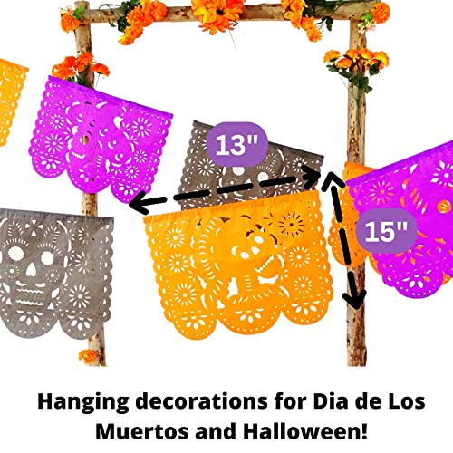 5 Pk Papel Picado Dia de Los Muertos Party Decorations, Coco Birthday, Papel Picado Banner, Over 75 feet Long, Halloween Multicolored Tissue Paper Garland, Mexican Paper Skull Decorations, B832 by MexFabricSupplies - Image 3