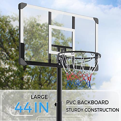 Yaheetech Basketball Hoop Net Set 10ft Height Adjustable Basketball Backboard Stand System 2.28M-3.03M with 2 Wheels & 44 Inch Backboard for Teens, Youth & Adults Yaheetech Basketball Hoop Net Set 10ft Height Adjustable Basketball Backboard Stand System 2.28M-3.03M with 2 Wheels & 44 Inch Backboard for Teens, Youth & Adults