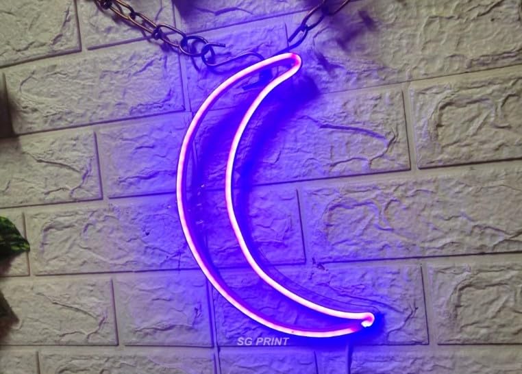 Wall Mitra Moon Neon Sign/Light Neon LED Light, Decorative Light for Room, Glass Tube Lights Sign for Bedroom, Party and Bar (PURPLE)12X6 inch-image-2