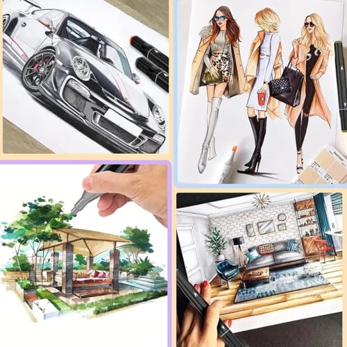Image of EMNDR 24 Colors Dual Tip Art Markers Set, Permanent Alcohol Based Sketch Pens with Fast Drying Ink for Drawing & Illustration, Includes Carrying Case, 24 Pcs
