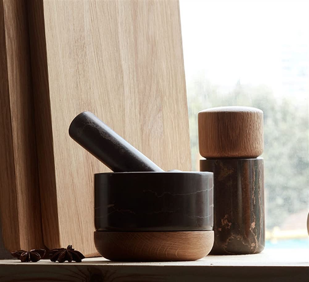 BAtlam Mörser- und Stößel-Set, polierter Naturmarmor, Mühle und Zerkleinerer, geeignet für Tablettenzerkleinerer, Gewürzmühle, Kräuterschale, Knoblauchpresse, Pfeffermühle