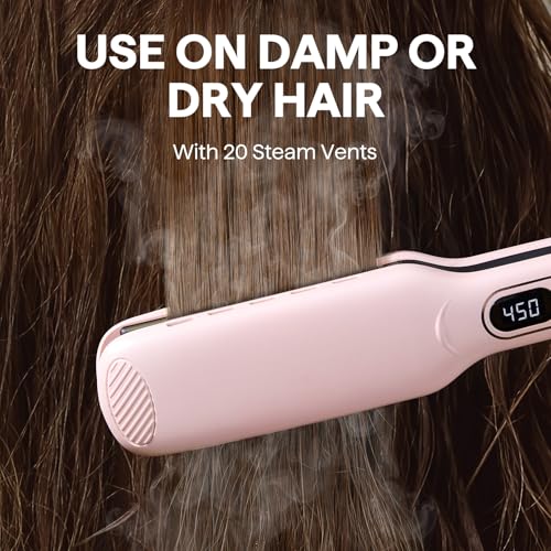 Image of Wavytalk Wet to Straight Hair Straightener, Titanium 1.75 Inch Wide Flat Iron for Wet or Dry Hair, Professional Straightener with Dual Voltage Leave Silky Smooth Look, 20% Faster Styling, Pink