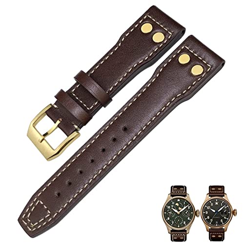 CYSUE Correa de reloj de cuero genuino con remaches de bronce de 20 mm, 21 mm, 22 mm, compatible con IWC Bronze Big Pilots Mark 18 Spitfire, 21mm, Agate