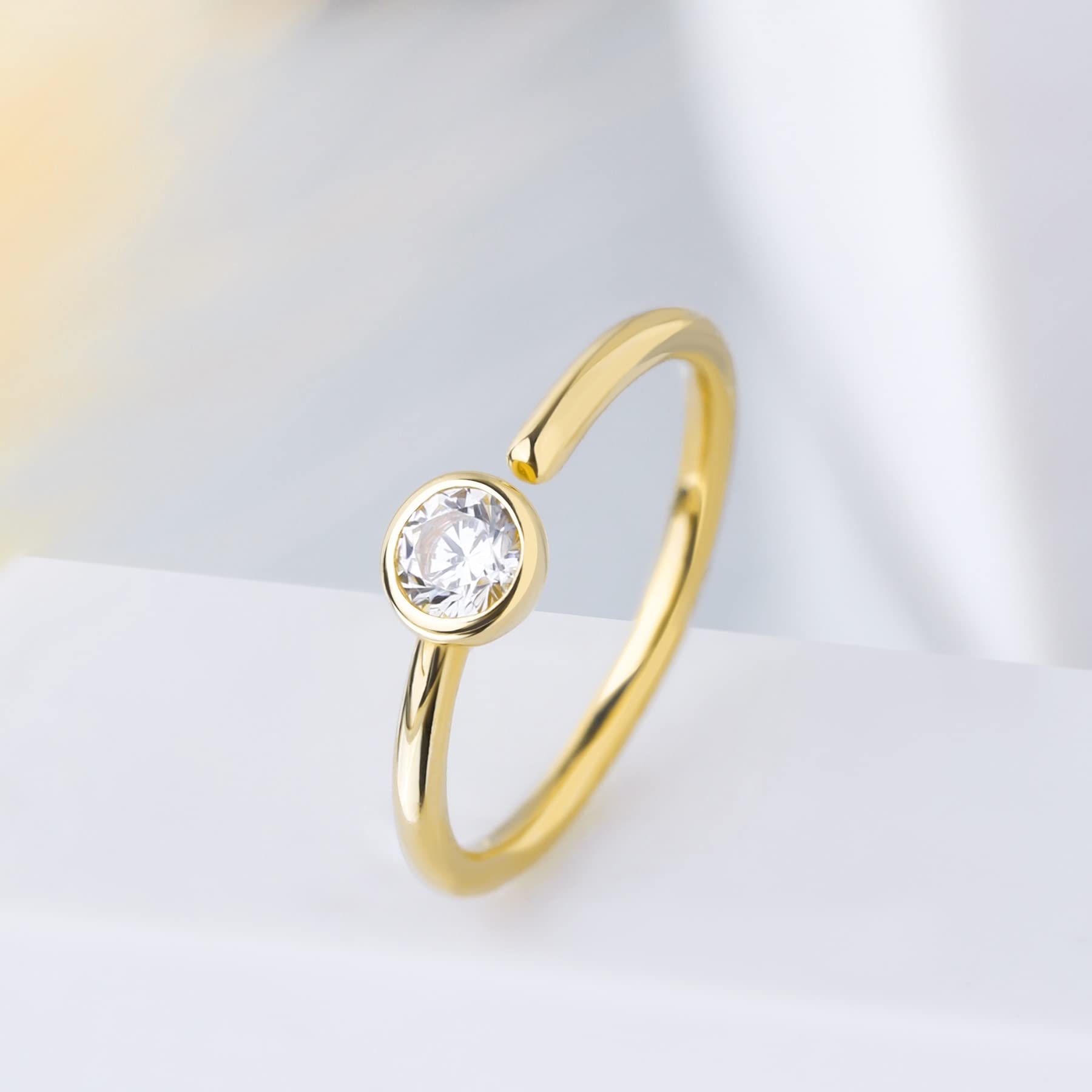 OUFER Aro de nariz de oro macizo de 9 quilates, circonita cúbica, calibre 20, sin costuras, abierto, para hélice, cartílago, rook, joyería corporal, regalo para mujeres y hombres, 8 mm