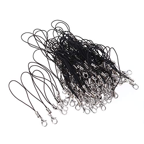 Artibetter 100pcs Black Strap Charm Cords with Lobster Clasp for Cell Phone Keyring Badge Holders DIY Jewellery Making Accessory (Black)