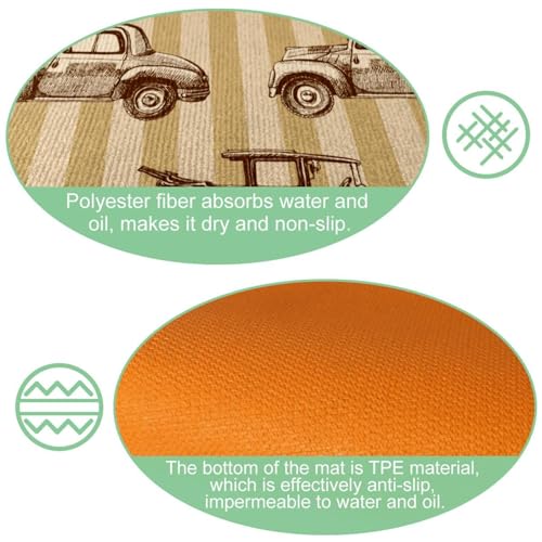 Tapete de cocina de 2 piezas absorbente lavable con coches retro 6