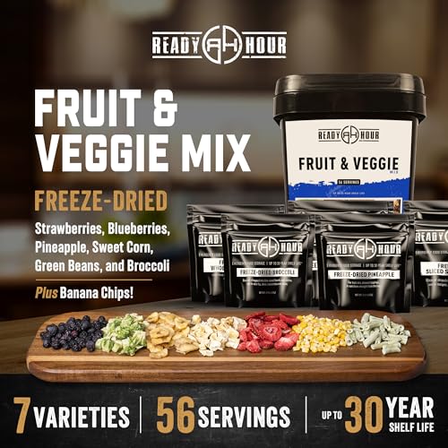 Ready Hour, Fruit & Veggie Mix, Non-Perishable Freeze-Dried Food, 30-Year Shelf Life, Portable Emergency and Adventure Food Supply, Durable Flood Safe Container, 56 Servings - Image 5