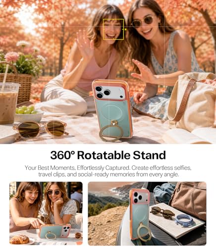 Image of TORRAS Ostand Q3 Air for iPhone 17 Pro Case with 360 Magnetic Stand, Fit for MagSafe, Mil-Grade Drop Tested, Camera Control Button, Shockproof Phone Case for iPhone 17 Pro 6.3 inch, Blush Sage