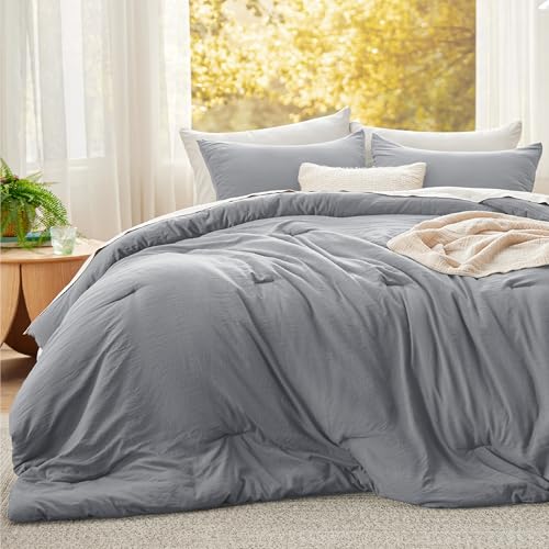 Image of Bedsure Oversized King Comforter Set, Grey Soft Prewashed Bedding for All Seasons, 3 Pieces GentleSoft Bed Set, 1 Lightweight Comforter (120 inchx98 inch) and 2 Pillowcases (20 inchx36 inch)