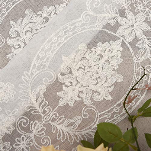 Jaijy Embroidered Palace Style Floral Sheer Voile Tulle Rod Pocket Farmhouse Window Shades Luxury Decor Curtain Tie Up Adjustable Roman Drape For Kitchen, 46" W X 63" L, Flower #TOP3
