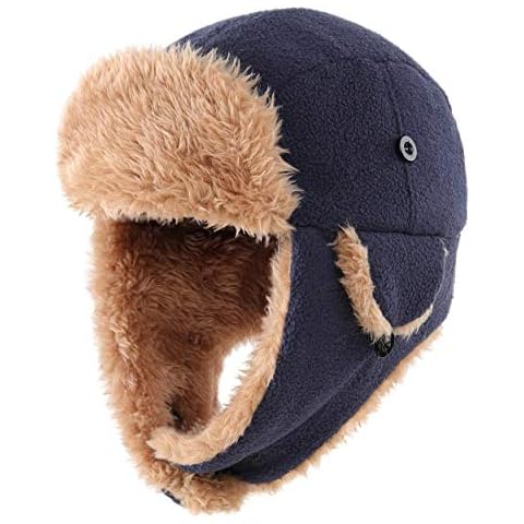 Magracy Toddler Boys Outdoor Winter Fleece Trapper Hat Kids Warm Earflap Hats Windproof Pilot Aviator Cap Navy Blue S Cover