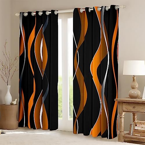 Ombre Striped Blackout Curtains(30%-50%) Orange Black Geometric Stripes Window Curtains for Kids Pastel Gradient Stripes Window Dreapes Swirl Lines Window Treatments W66*L72 - Image 2