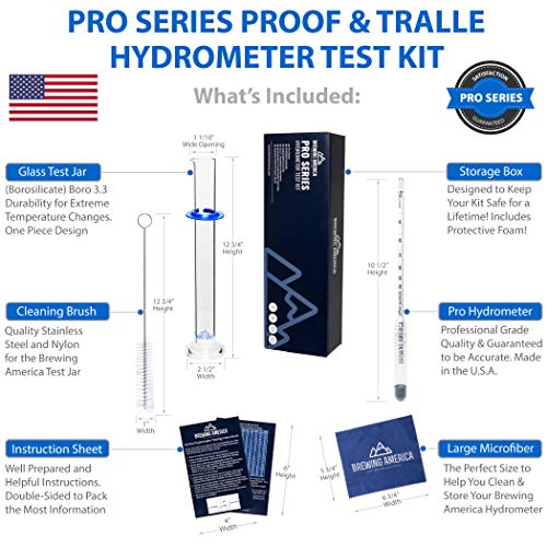 Brewing America B001X2B4F4 Hydrometer Alcohol Meter Test Kit: Distilled Alcohol American-Made 0-200 Proof Pro Series Traceable Alcoholmeter Tester Set thumb #1