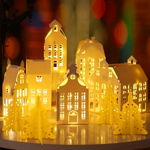 10 Pcs 3D Christmas Village Houses Sets White...