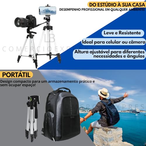 Tripé Celular Profissional Ajustável Extensível 35-103cm Suporte Universal Compatível iPhone Android