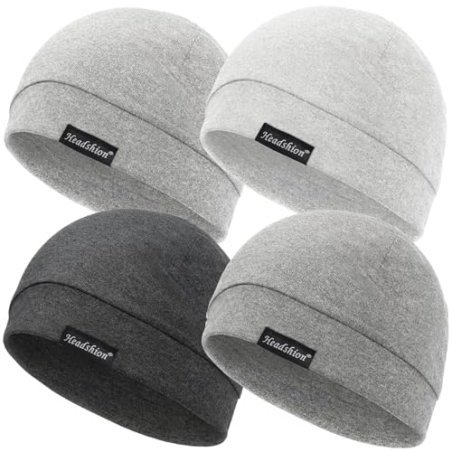 Headshion Cotton Skull Caps for Men Women,4-Pack Lightweight Beanie Sleep Caps Chemo Headwear 4 Grey