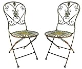 Westcharm Folding Metal Bistro Outdoor Chair for Outside Patio with Peacock Tail Motif, Set of 2