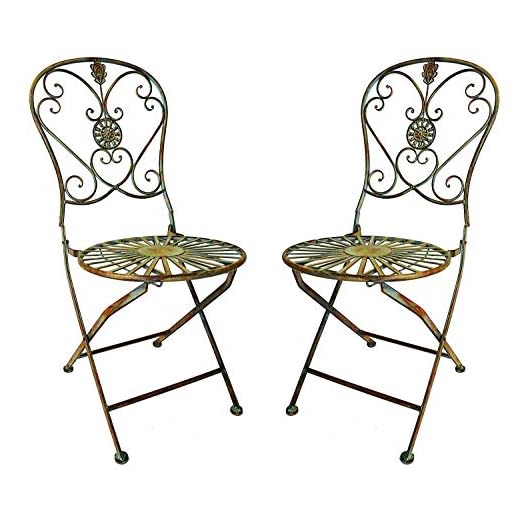 Westcharm Folding Metal Bistro Outdoor Chair for Outside Patio with Peacock Tail Motif, Set of 2