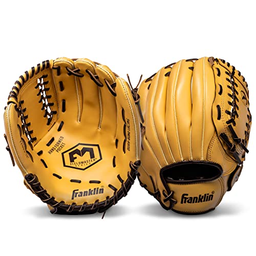 Image of Franklin Sports Field Master Baseball and Softball Gloves for Adults, Youth, and Kids - Durable and Soft Synthetic Leather - Adjustable Fit - Right Hand Throw - 12 inch in. Infield - Camel Brown