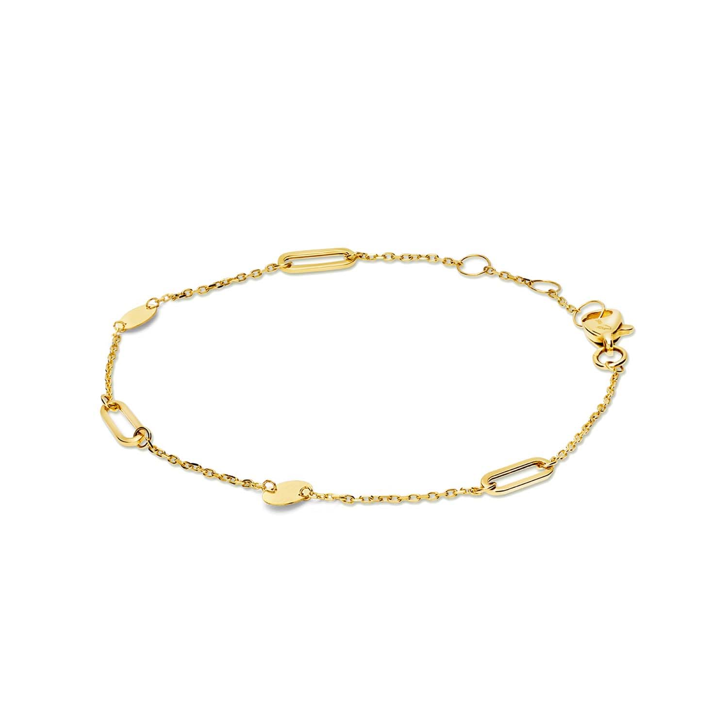 JACKIE GOLD Schmuck Damen | 14 Karat / 585 Echt Gold Armband | Beaux Arts Bracelet JKB23.254 | 16 – 17 – 18 cm Länge verstellbar | Armkette mit Gliedern und Plättchen