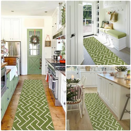 Image of hicorfe Dirt Trapper Indoor Doormat,20 inchx48 inch Welcome Door mat,Non Slip Backing Washable Door Mats,Absorbent and Resistant Low-Profile Entrance Inside Floor Mat for Front Back Door,Entryway (Sage Green)