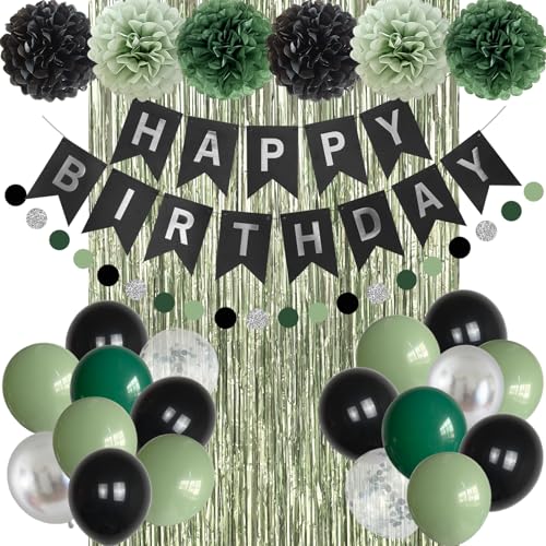 ANSOMO Sage Green and Black Happy Birthday Party Decorations Men Boys Him
