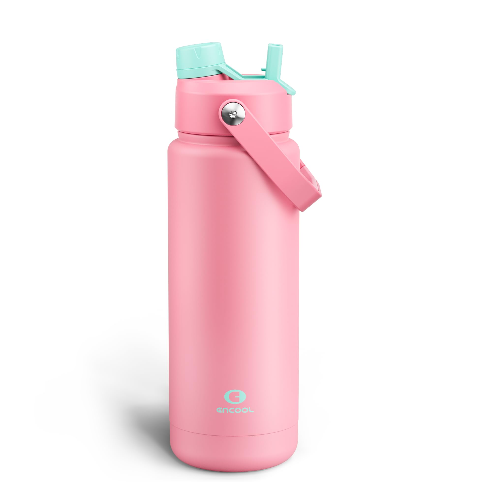 ENCOOL Insulated Water Bottle with Straw Stainless Steel Water Bottle, Leak-Proof, BPA-Free, Double Wall Vacuum Keeps Cold for 24 Hours for Sports, Travel, School (32 oz, Tulip)
