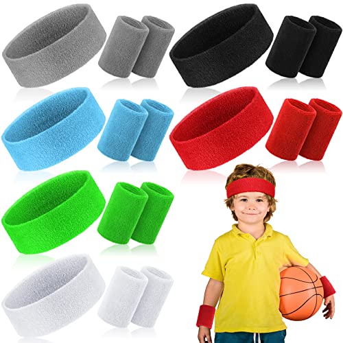Hungdao 18 Pcs Sweatbands Set 12 Sports Wristbands 6 Colorful Athletic Headbands for Girl Boy Women Men Sports Athletics Event Workout Exercise Basketball Running Tennis Football