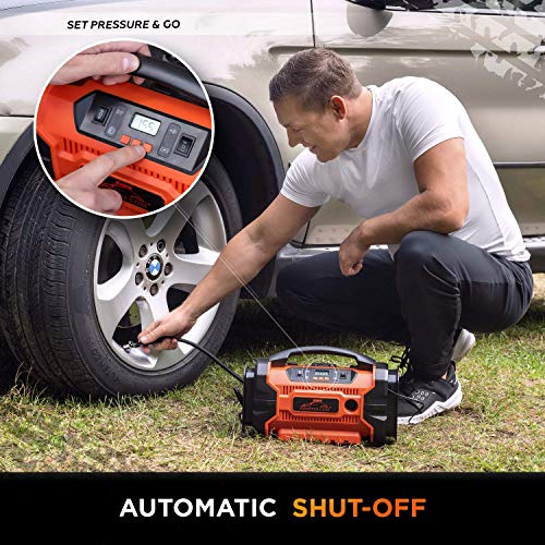 RoofPax Air Compressor for Car Tires - Tire Inflator with 3 Power Sources, AC DC and Battery, Heavy Duty Portable Design, Auto Electric Air Pump with Pressure Gauge for Cars, Bike Tires, Inflatables - Thumbnail 2