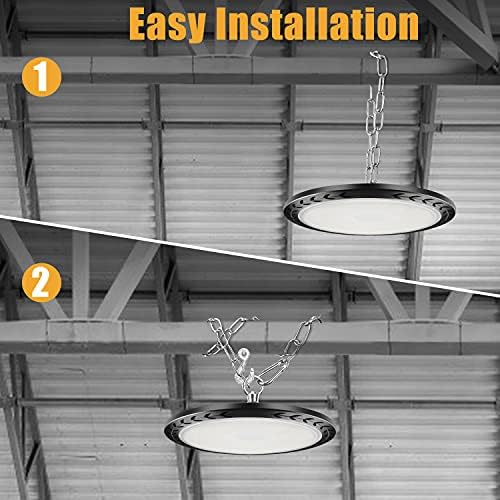 100W UFO LED High Bay Light 2 Pack, TASINUO 10000LM 6500K Daylight Industrial Pendant Ceiling Lights, IP65 Waterproof LED Garage Lighting for Factory, Warehouse, Barn, Workshop, Gym