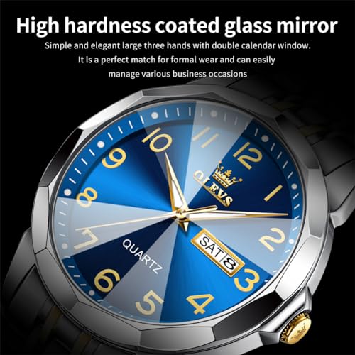Image of OLEVS Watch for Men Luxury Dress Analog Quartz Stainless Steel Waterproof Luminous Date Business Two Tone Casual Wrist Watch