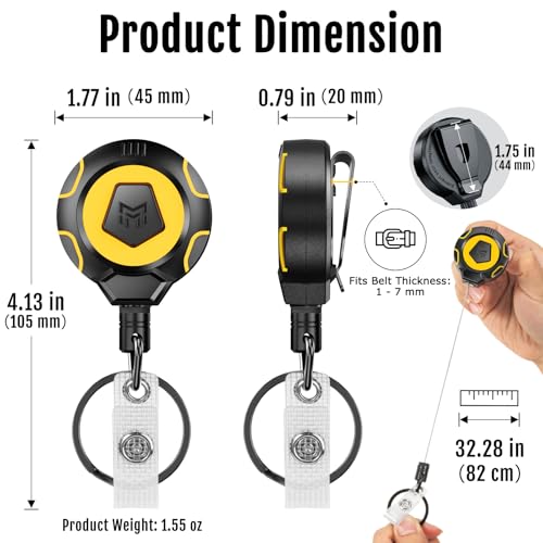Image of MNGARISTA Heavy Duty Retractable Badge Reel, 10 oz 31.5'' Keychain, 2 Pack | heavy duty badge reel, 10 oz pull force, 31.5'' retractable keychain, reinforced PC housing, durable steel wire cord