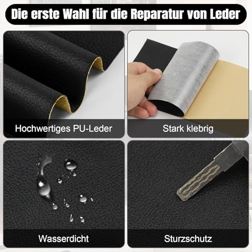 YFLeomry 8 Stück Kunstleder Selbstklebend 20x30cm Lederflicken Selbstklebend, Verschleißfest und Kratzfest, Leder Reparatur Set für Leder Reparatur und Renovierung(Schwarz)