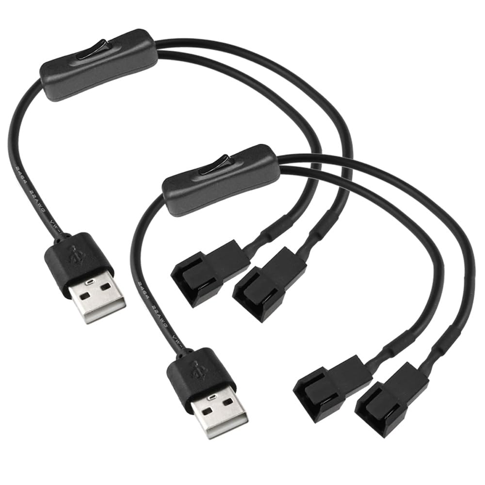2 Pack Dual 4 Pin to USB Fan Switch ON Off Power Adapter Cable 1 to 2 Ways Splitter USB to 4PIN 3PIN PWM 5v Fan Connector