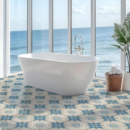 Image of Moroccan Tile Stickers | Waterproof Self Adhesive Peel & Stick Tile Decals for Kitchen Backsplash, Bathroom Wall, Floor, Furniture & Glass (8x8 Inch, Design 58)
